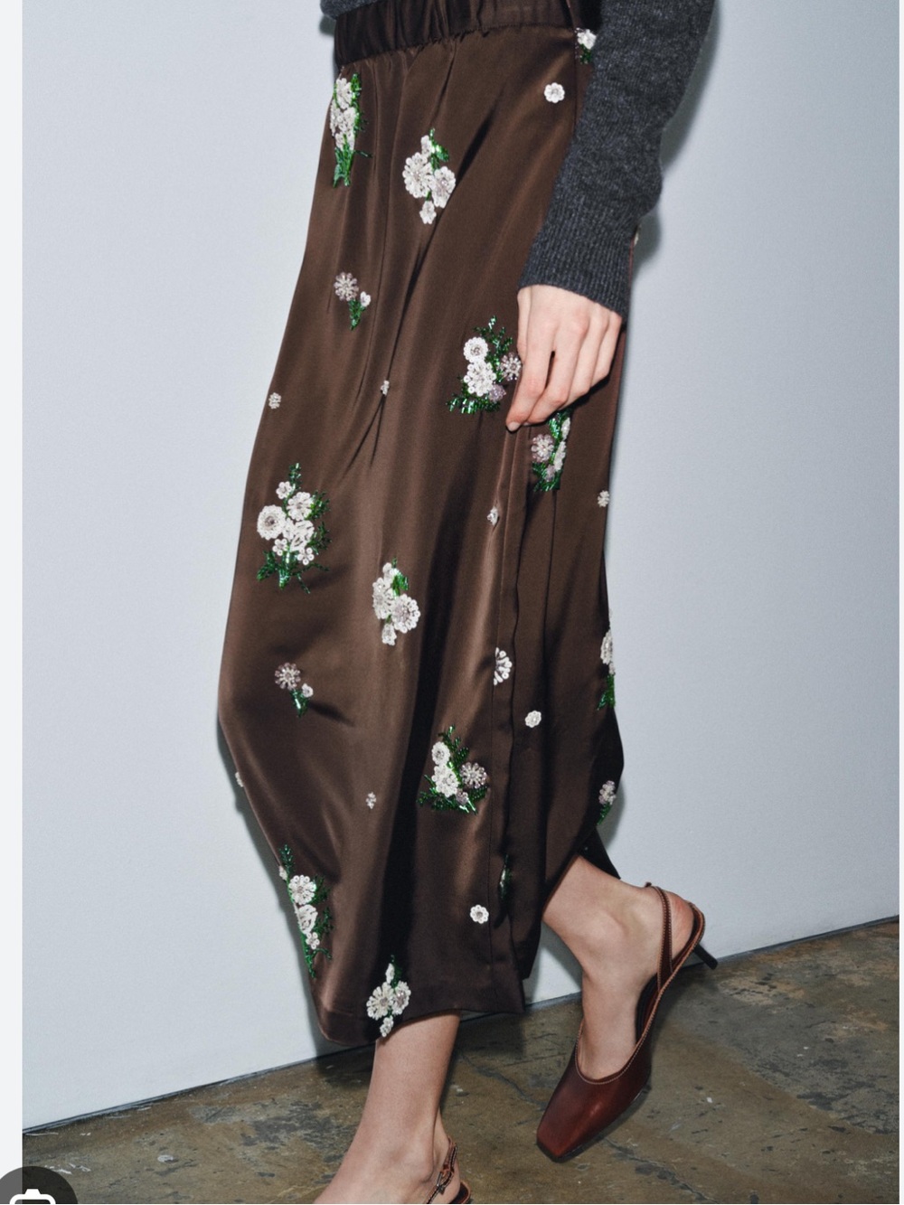 Zara Collection Chocolate Brown Sequin Embroidered Midi Skirt | S - Picture 2 of 10